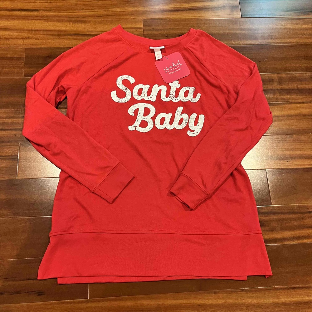New NWT Isabel Maternity Red Long Sleeve Top Sweatshirt Holiday Santa Xmas XS